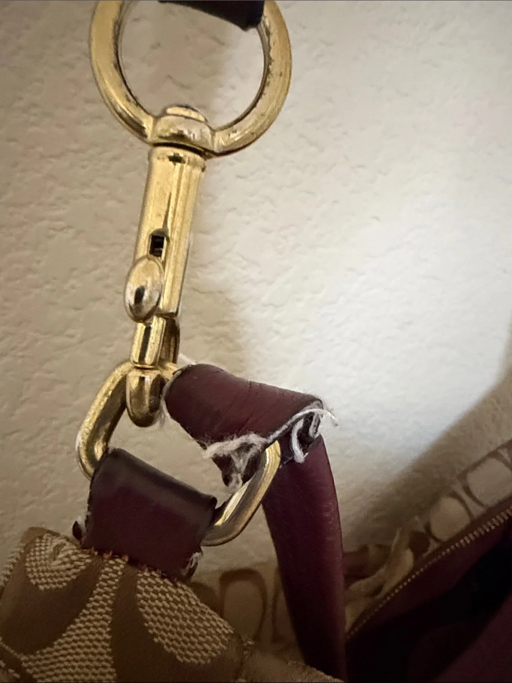 Coach Canvas Hobo Bag in Tan and Burgundy